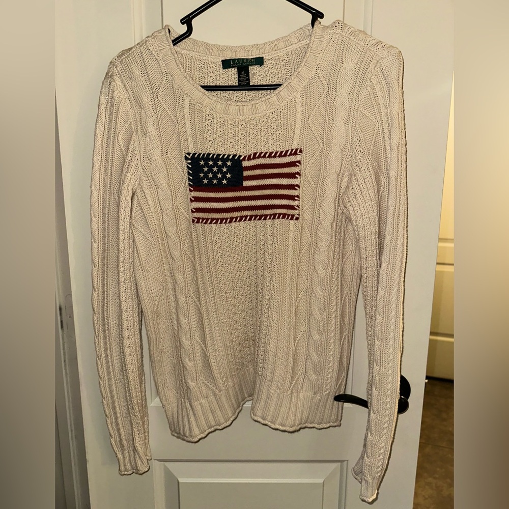 Lauren Ralph Lauren Beige Sweater with American Flag